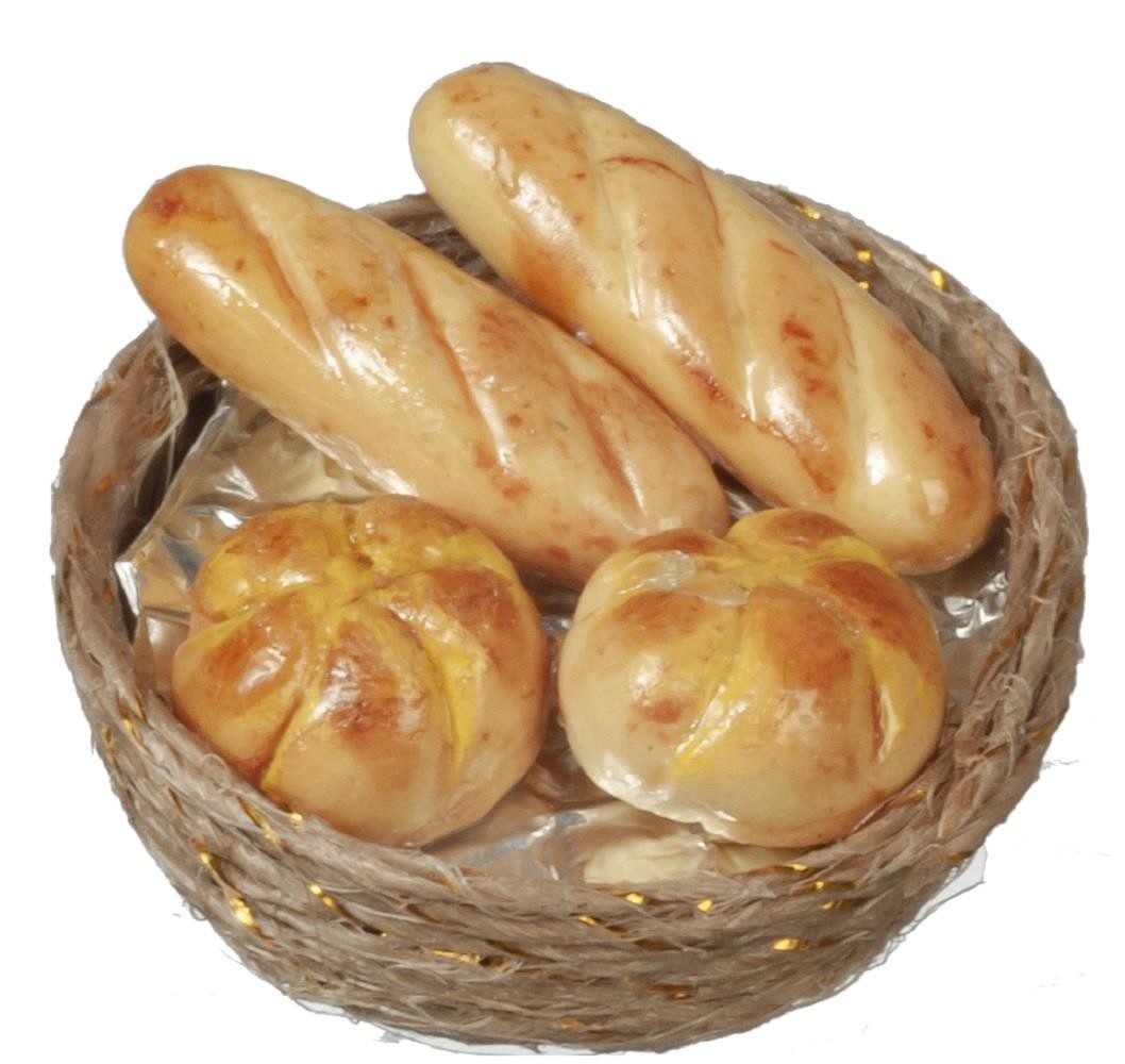 Dolls House Fresh Bread in Woven Basket 1:12 Shop Store Bakery Market Accessory