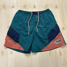Vintage Lightning Bolt Swim Shorts Mens Large Green Colorblock Nylon Trunks
