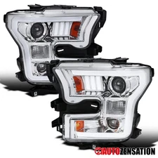 Fit 2015-2017 Ford F-150 Dual Projector Headlights LED Tube Headlamps Left+Right