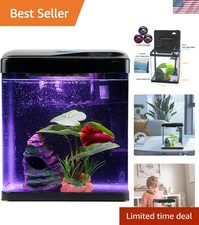 Sophisticated 2 Gallon Desktop Fish Tank with Whisper Filter  LED Decor Lights