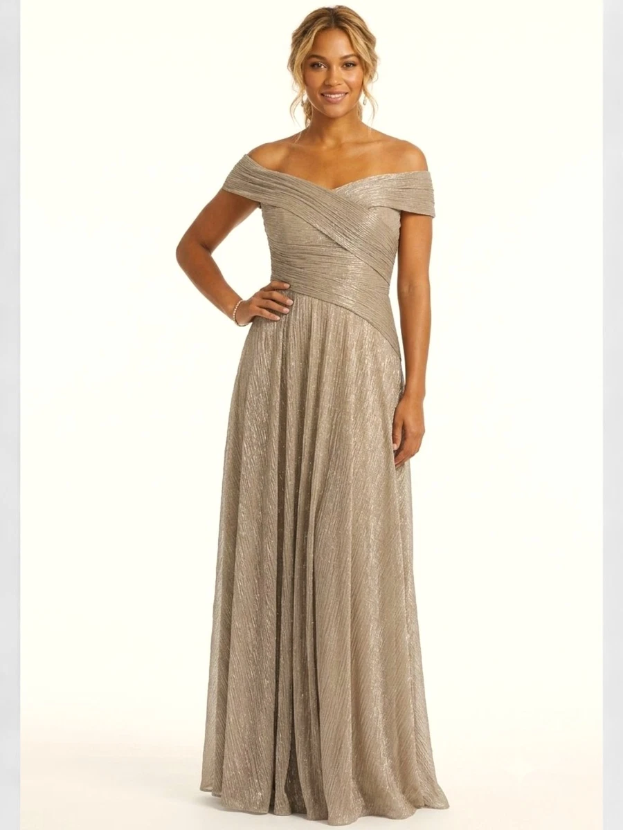 champagne and emerald green dress The Avery in Baroque Floral 2 / Emerald Baroque Floral brand_TAHARI_ASL Color:Dark Star neck gown with cascading CAMRA | Boodle's Club,