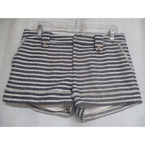 ROMEO & JULIET COUTURE Shorts dunkelblau cremeweiß gestreift Tweed ausgefranster Saum M
