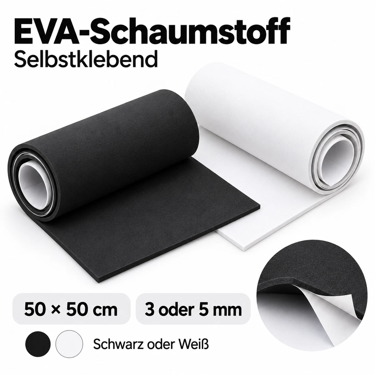 EVA Foam Schaumstoff selbstklebend Schwarz Weiß 50x50cm 3 5mm Cosplay