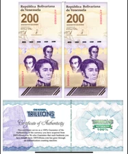 VENEZUELA 200 DIGITALES  2 NOTES 2023 200 million bolivars USA SELLER
