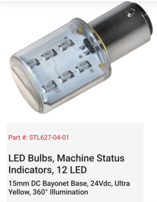 STL627-04-01 LED Bulbs, Machine Status Indicators, 12 LED 15mm DC Bayonet Base,