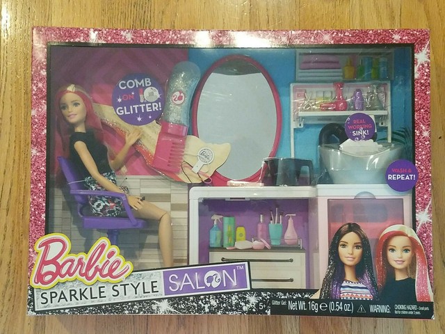 barbie sparkle style salon & blonde doll playset