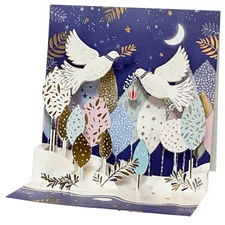 Two Flying Doves Ornament and Branch 6 1/4 Inches 3D Pop-Up Christmas Card