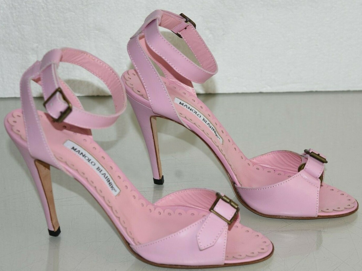 Sandales Manolo Blahnik DROFA 105 - Cuir Rose, Taille 40.5, Talons Hauts, Sangle Cheville, Neuves En Boîte