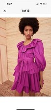 NWOT Ulla Johnson 100% Magenta Cotton Dress With Ruffles And Long Sleeves