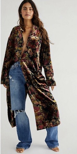 NWT FREE PEOPLE Simone Velvet Duster in Black Rose Combo Sz XS - Picture 4 of 7