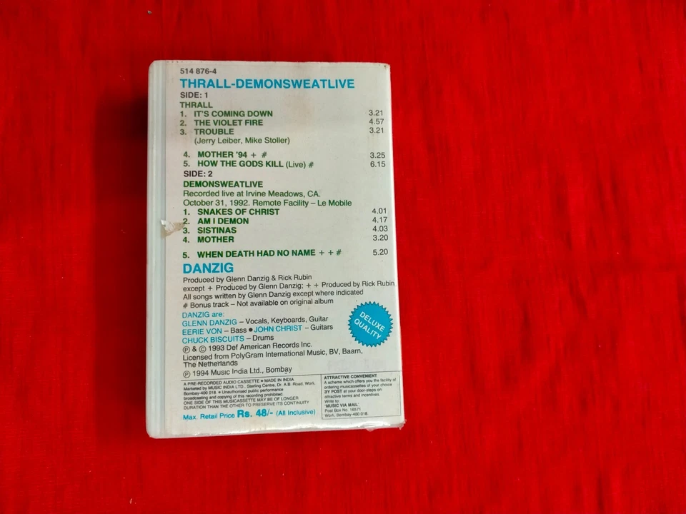 Danzig Thrall Demonsweatlive RARE orig Cassette tape INDIA indian Clamshell 1996 - Image 3 of 4