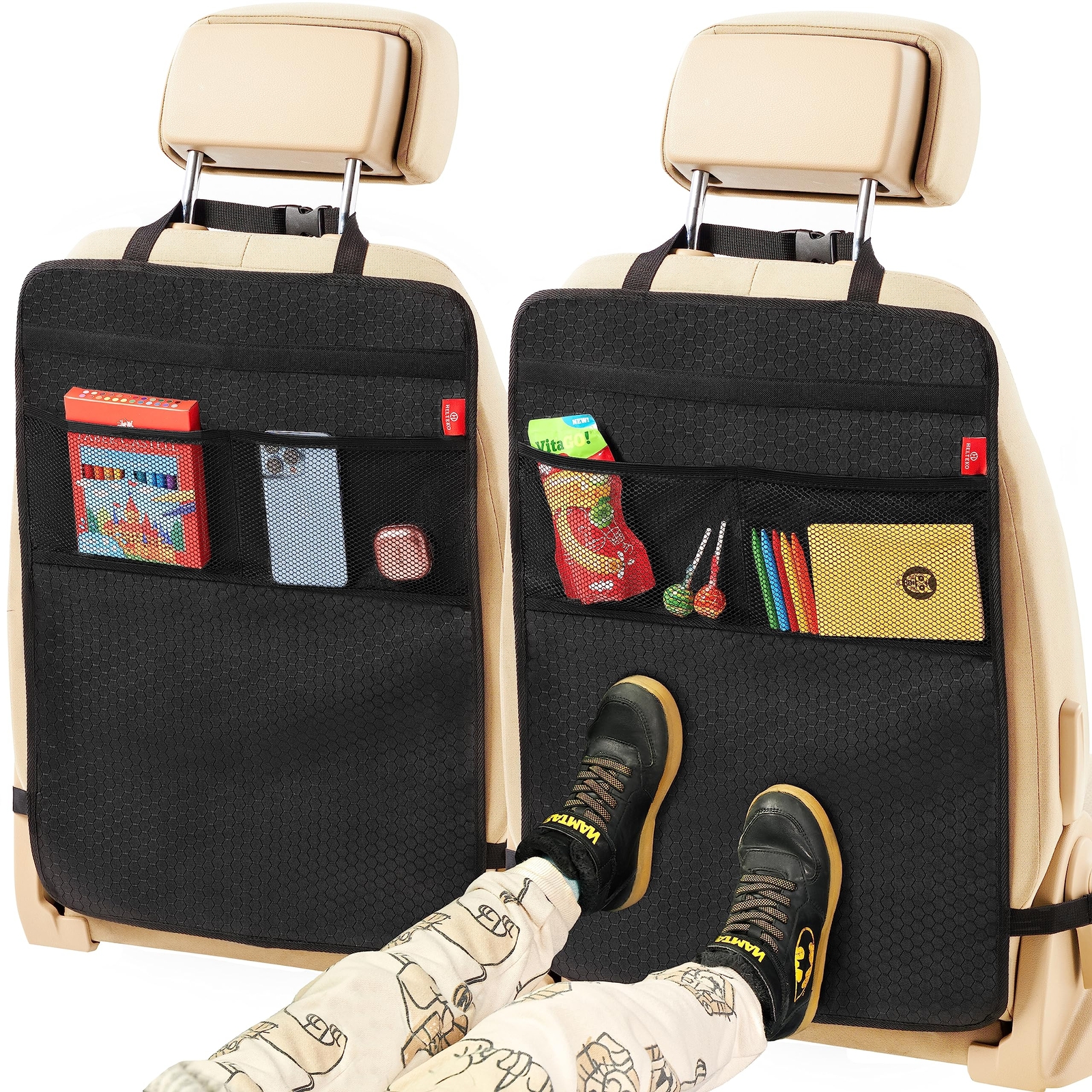 Helteko Back Seat Protector for Car 2 Pack Premium Kick Mats for Kids