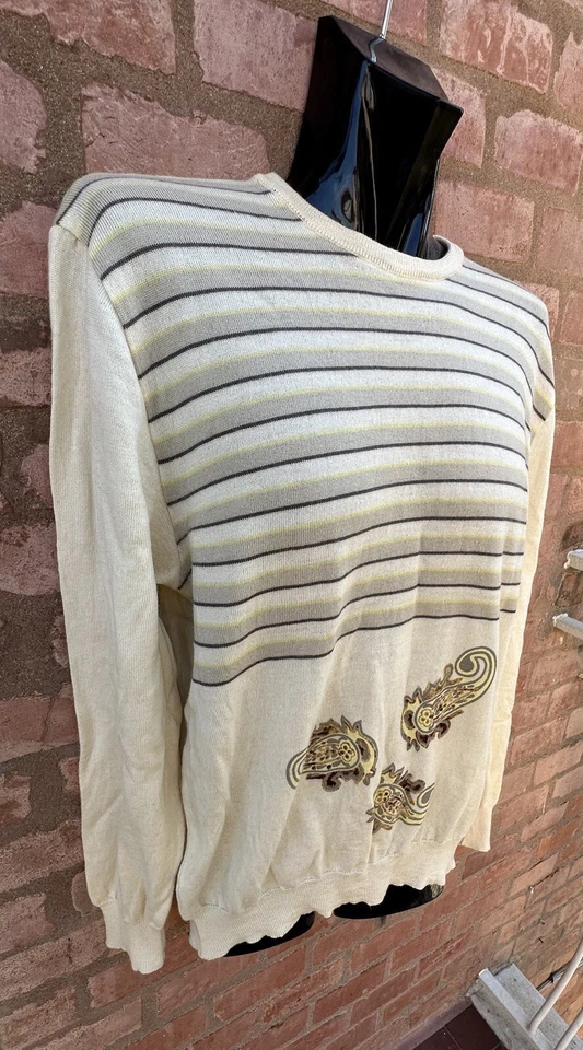 Pull homme Emilio Pucci vintage années 80 blanc cassé laine mérinos taille L ... - Photo 4/4