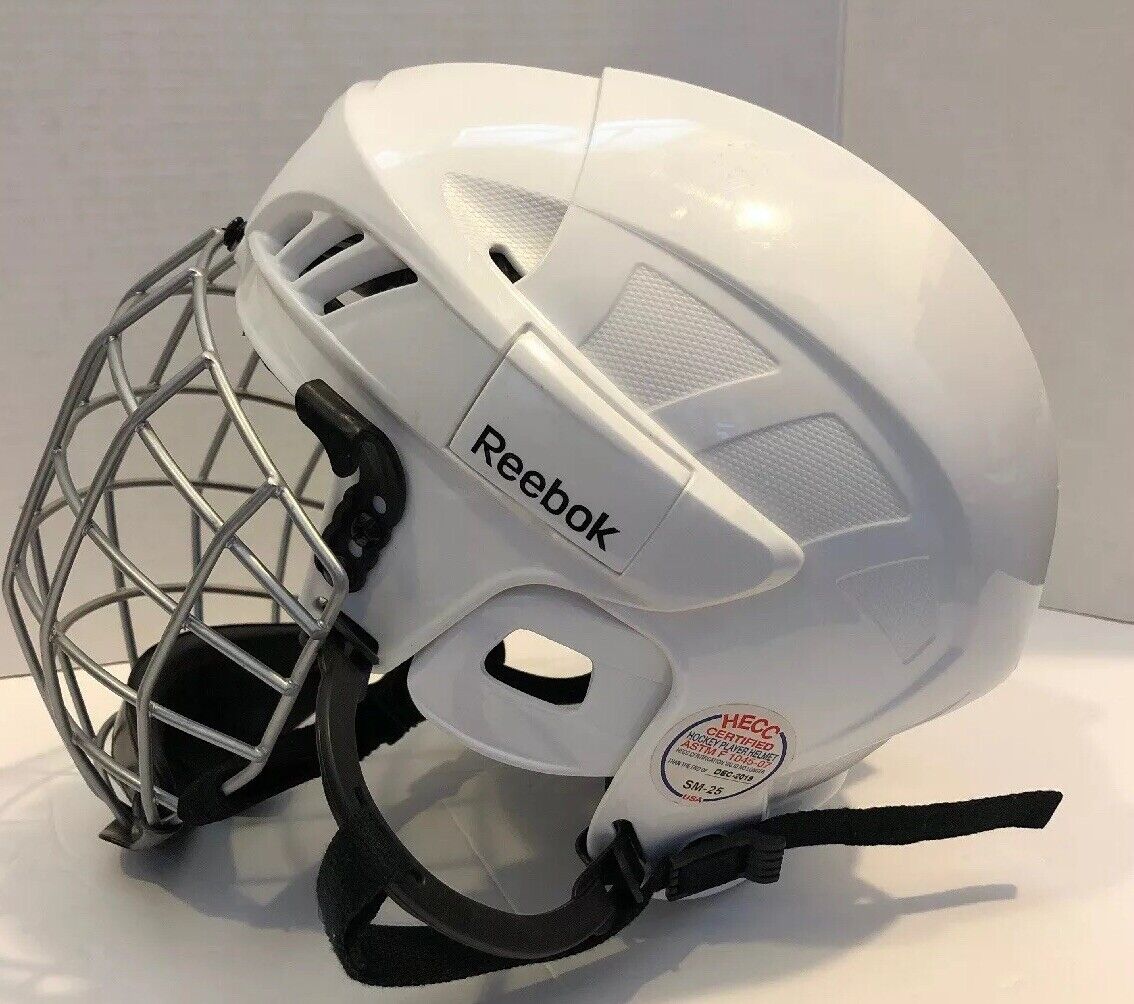 Reebok white Hockey Youth Helmet FM Removable Cage Front XS |