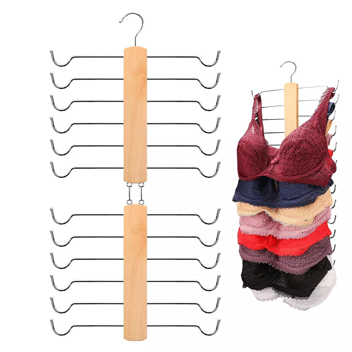 6 Tiers Bra Hanger for Closet Premium Wood Tank Top Hanger 360