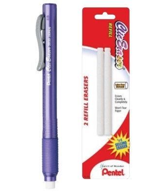 Pentel Clic Eraser Grip Pen Style Retractable Purple w/Refills School Office