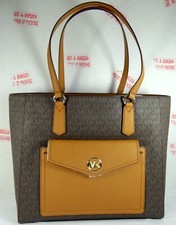 Michael Kors Joey Large Brown Arcon MK Signature TZ Snap Pocket Tote