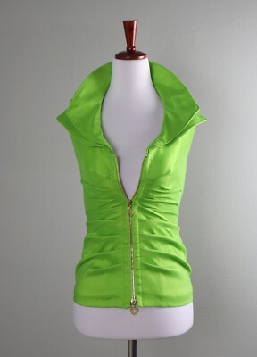 JOSEPH RIBKOFF $180 Structured Tiered Collar Pleated Zip Heart Top Size 4