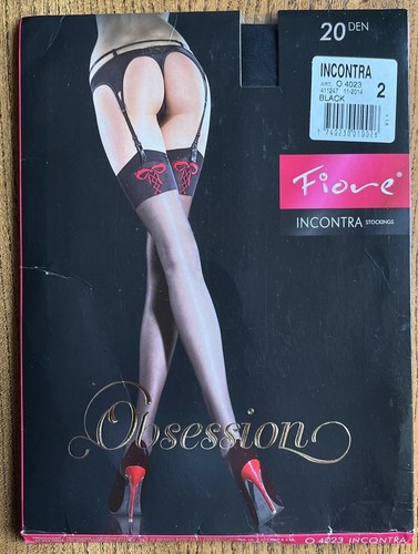 Fiore Incontra bow design garter stockings fine european hosiery 20 Den Black - Picture 14 of 16