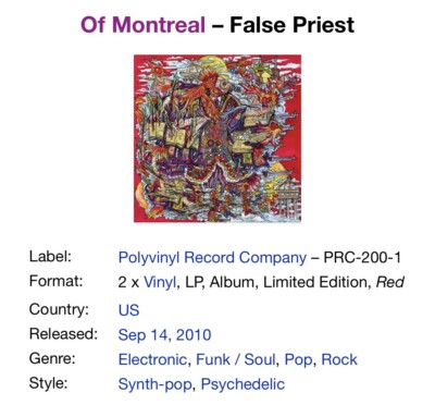 OF MONTREAL False Priest 2x 12” Red Vinyl LP Early Bird PRC-200