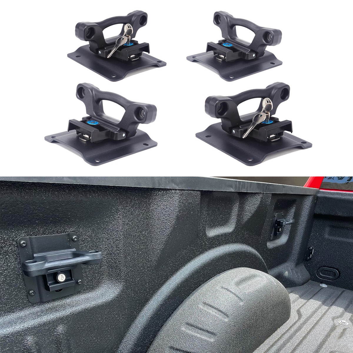 EXODIOS 2pcs 4 in 1 Boxlink Mounts for Ford with Retractable Ratchet Straps 1 x 10', Fit for Ford F150 F250 F350 F450 & Raptor