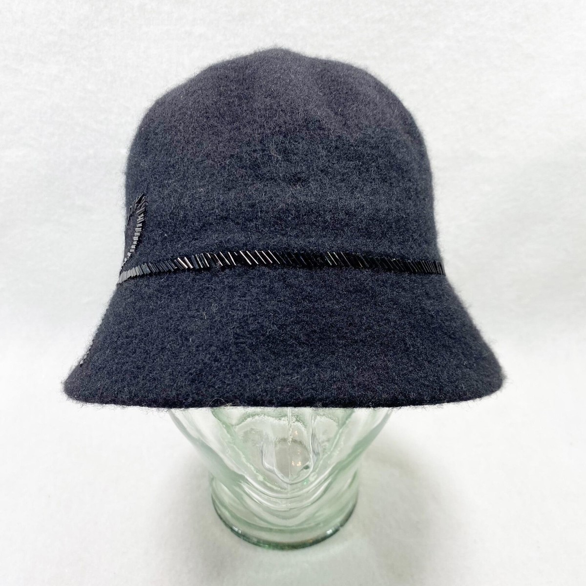 Charter Club Fuzzy Black Wool Blend Beaded Bucket Hat NWT | eBay