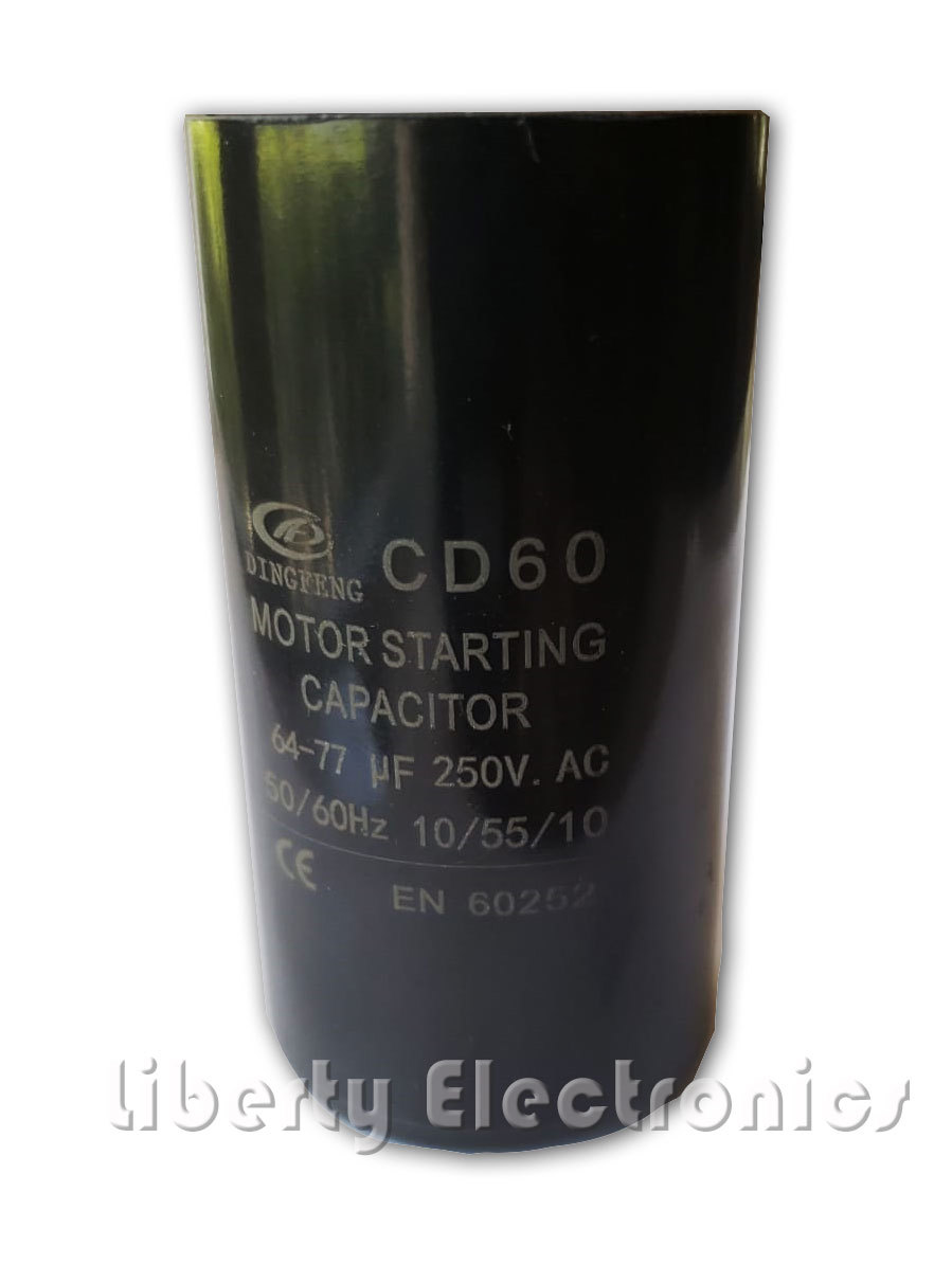 64-77 µF Motor Start Capacitor - 250V AC, Round 35x70mm, CD60 Type For AC Motors And Compressors