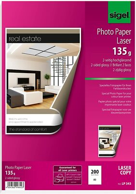 SIGEL LP343 Fotopapier für Laser / Kopierer, A3, 200 Blatt, hochglänzend, beidse