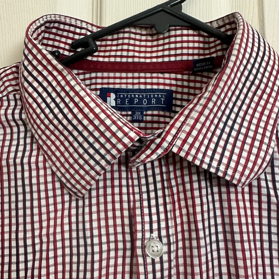 International Report Men's 3X Red Plaid Button-Up Shirt Long Sleeve Classic Fit - Image 3 of 4