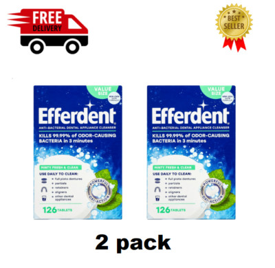 ( 2 PACK ) Efferdent Retainer & Denture Cleaner Tablets, Minty Fresh & Clean