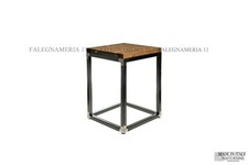 Sgabello Basso in Legno e Ferro - Design Industriale Vintage per Soggiorno o Bar