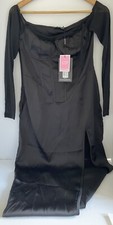 Pretty Little Thing  Black Satin Corset Dress Size 10 Uk.   New With Tags 