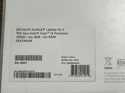 Microsoft Surface Laptop Go 2 i5-1135G7 8GB 128GB 12.4T W11H Microsoft Surface Laptop Go 2 i5-1135G7 8GB 128GB 12.4T W11H