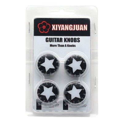 4Pcs White Star Guitar Knobs Push-in Volume Amplifier Audio Control Knobs Black