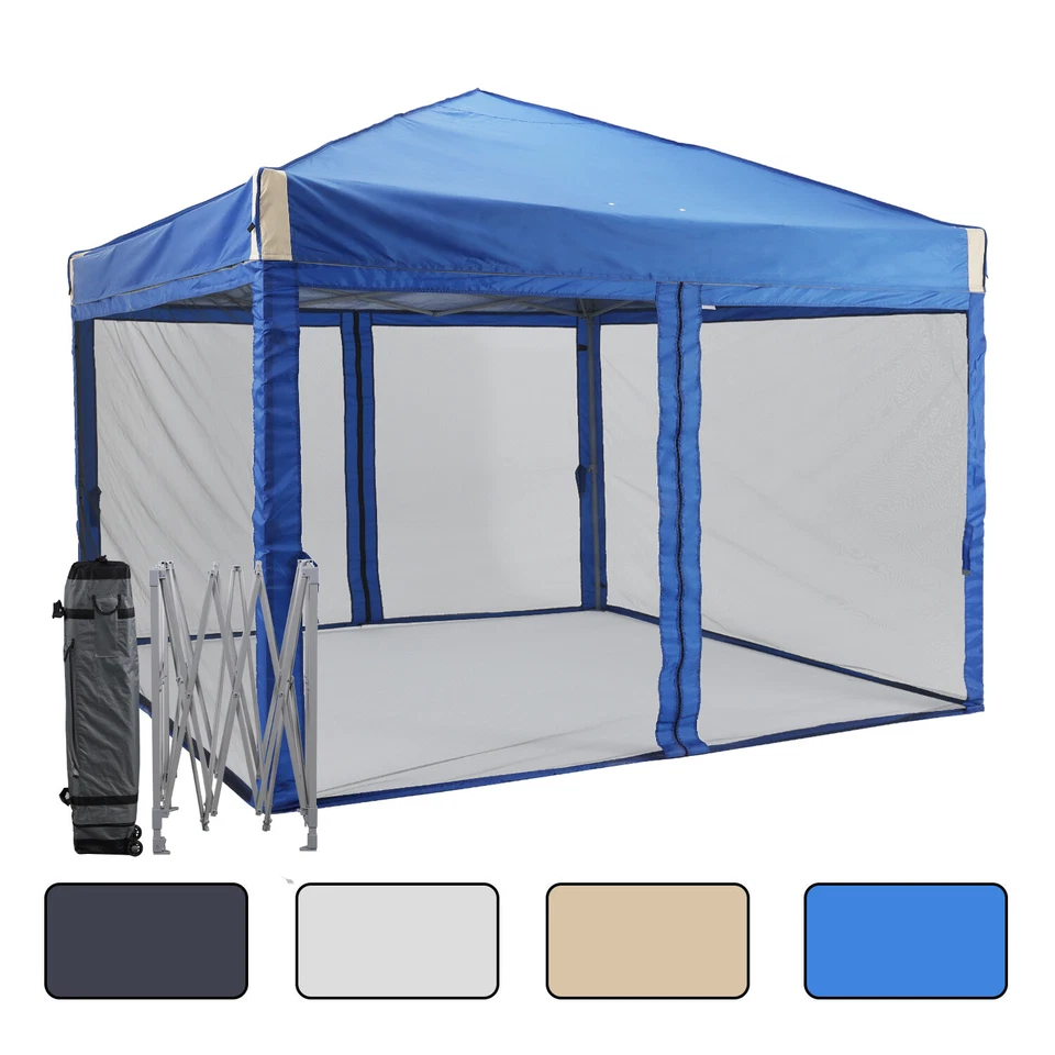 Aoodor 12'x12'/10'x10' Pop Up Canopy Tent Portable Shade Canopy with Mesh