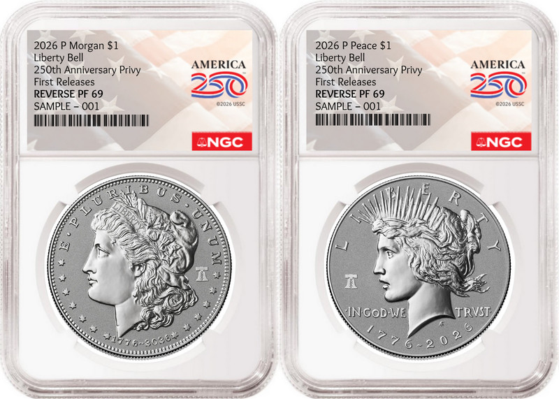 2 Coin Set 2026 Morgan and Peace Reverse Proof Privy NGC RP69 FR Flag Pre-Sale