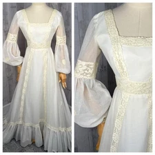 Vintage 1970s Gunne Style Wedding Gown Maxi Cotton Gauze Prairie Bridal Dress 2