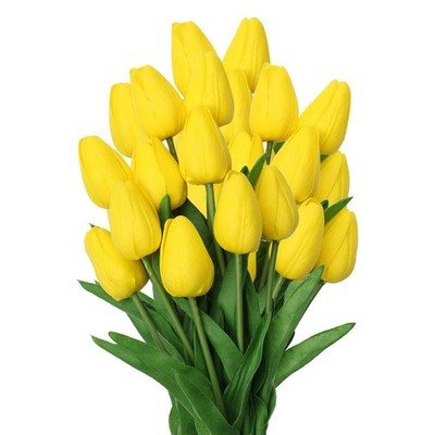 20 PCS Yellow Tulips Artificial Flowers Real Touch Fake Mother Day 13.5 Inch