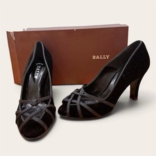 Vintage BALLY Black Suede Velvet Strappy Caged Pumps Heels w/ Box Booklet 6.5