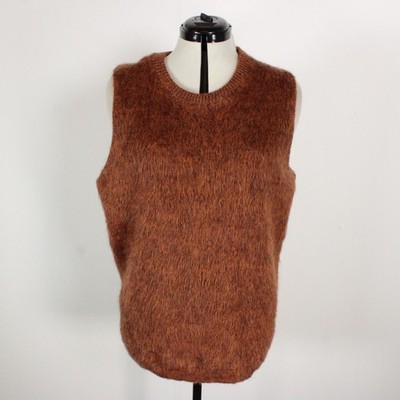 Vintage 60s McGregor Fuzzy Mohair Worsted Wool Sleeveless Knit Vest Rust Mens M