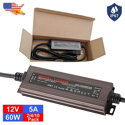AC110-265V 60W 5A 12V IP67 Waterproof Outdoor LED Converter Adapter Power Supply
