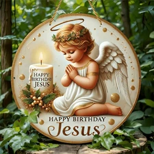 Acrylic Happy Birthday Jesus Angel Decor Plaque Christmas Religious Wall Decor
