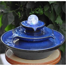 Ceramic Tabletop Fountain, Blue, Fountain with for Indoor Decor, Size 11.8 x ...