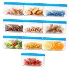 Reusable Food Storage Bag Dishwasher Safe 10 Pack Reusable Silicone Snack Bags 