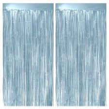 2 PCS Metallic Light Blue Fringe Backdrop 3.2x8.2ft Foil Tinsel Curtain Party