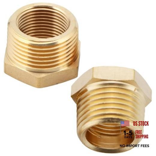 2PCS 1" x 3/4" Brass Reducer Hex Bushing by  - 1" NPT Male x 3/4" NPT Female