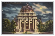 Winchester VIRGINIA Handley Library Moon Light Evening Linen Vintage Postcard
