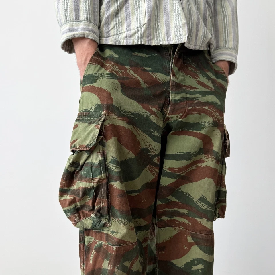Pantalones de campo vintage del ejército francés M47 lagarto camuflados de los años 60 pantalones de carga militar Foto 3 de 4