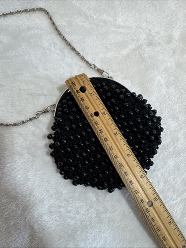 Vintage Far Nine Black Mini Bag Beaded Strap Boho Y2K Whimsigoth Kisslock Purse - Picture 8 of 8