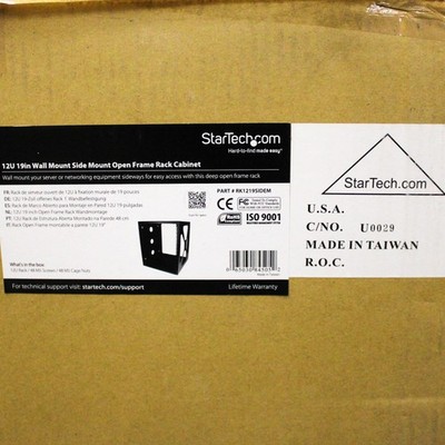 StarTech.com 12U 19in Wall Mount Side Mount Open Frame Rack Cabinet RK1219SIDEM
